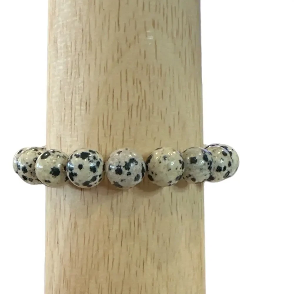 OILNANA Dalmatian Jasper‎ beaded gemstone bracelet Agate Druzy stretch one size